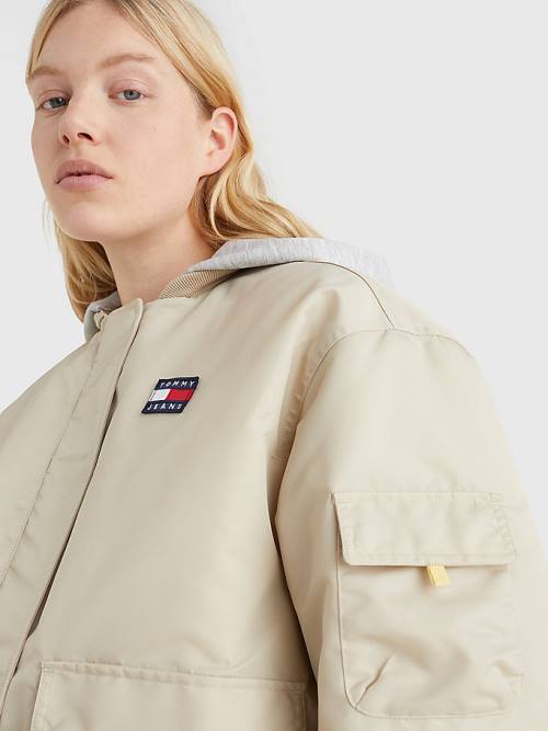 Ženske Tommy Hilfiger Badge Hooded Bomber Jakna Bež | TH810QVW