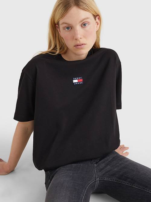 Ženske Tommy Hilfiger Badge Oversized Fit Majice Crna | TH648GBS