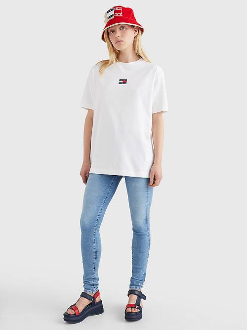 Ženske Tommy Hilfiger Badge Oversized Fit Majice Bela | TH982YBN