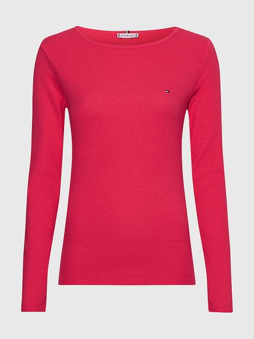 Ženske Tommy Hilfiger Boat Neck Long Sleeve Skinny Majice Roza | TH059PDQ