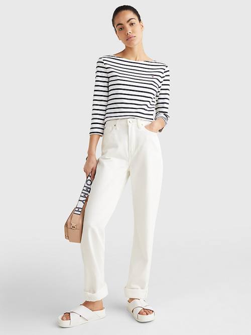 Ženske Tommy Hilfiger Boat Neck Three-Quarter Sleeve Majice Bela | TH714VFB