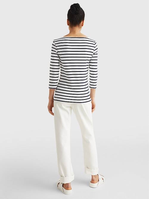 Ženske Tommy Hilfiger Boat Neck Three-Quarter Sleeve Majice Bela | TH714VFB