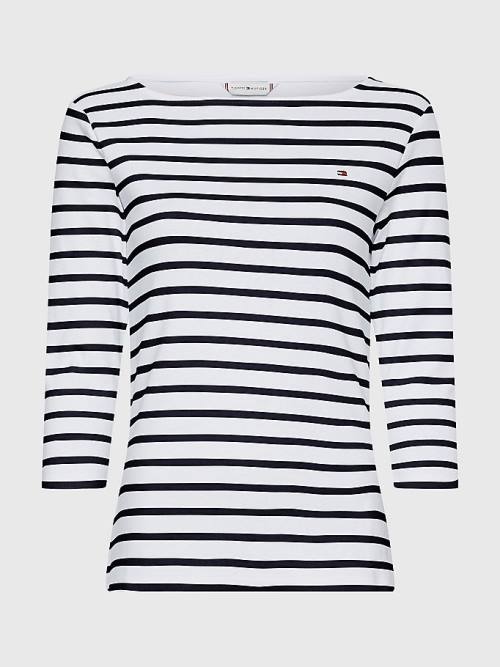 Ženske Tommy Hilfiger Boat Neck Three-Quarter Sleeve Majice Bela | TH714VFB