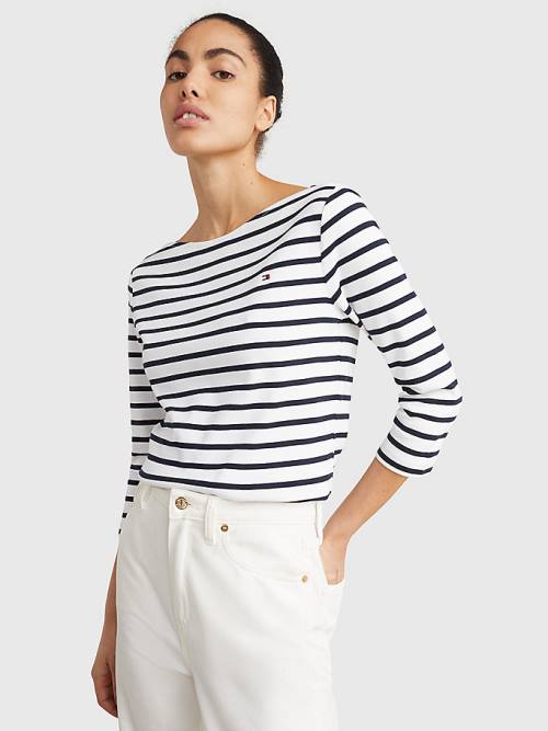 Ženske Tommy Hilfiger Boat Neck Three-Quarter Sleeve Majice Bela | TH714VFB