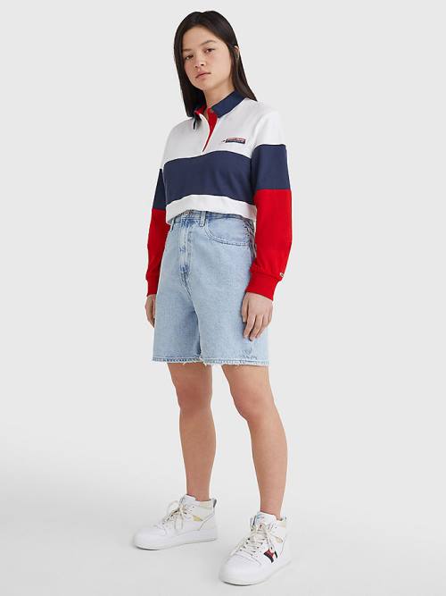 Ženske Tommy Hilfiger Boxy Cropped Long Sleeve Polo Majice Plava | TH125DOB