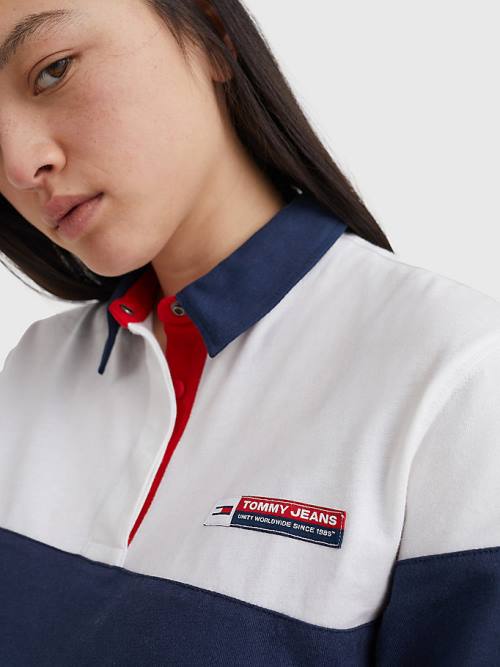 Ženske Tommy Hilfiger Boxy Cropped Long Sleeve Polo Majice Plava | TH125DOB