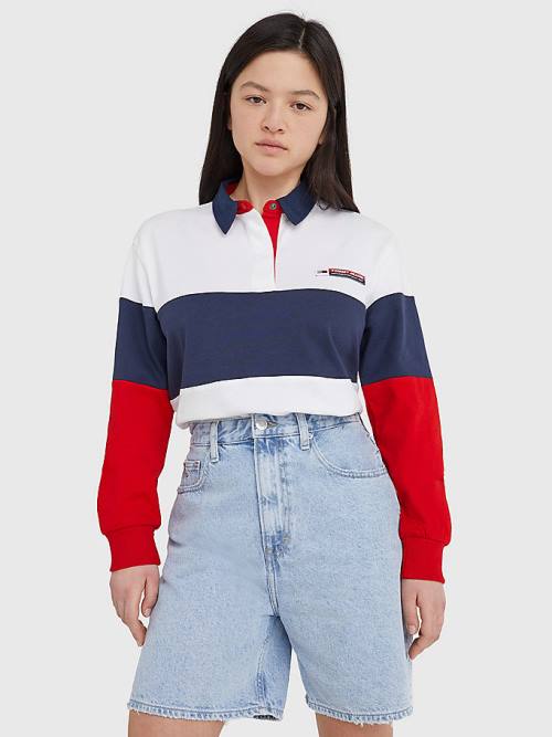 Ženske Tommy Hilfiger Boxy Cropped Long Sleeve Polo Majice Plava | TH125DOB