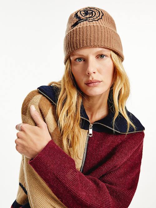 Ženske Tommy Hilfiger Cashmere Crest Shield Beanie Kape Bež | TH637BCR