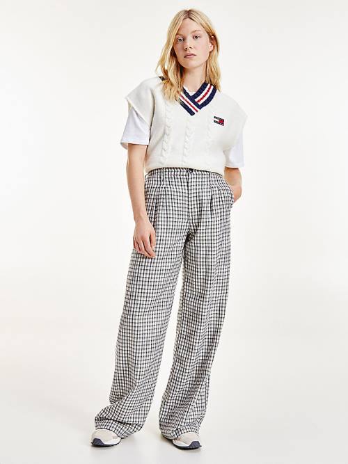 Ženske Tommy Hilfiger Check Relaxed Fit Wide Leg Pantalone Bež | TH145SOB