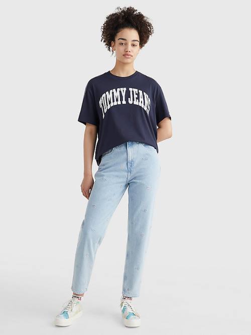 Ženske Tommy Hilfiger College Boyfriend Fit Majice Plava | TH589XEI