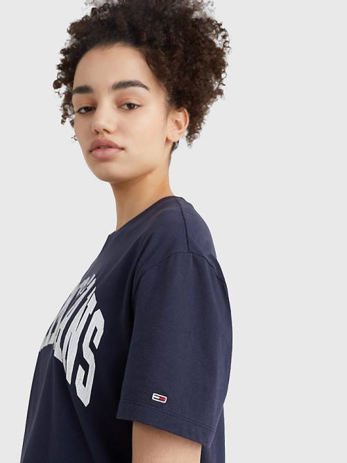 Ženske Tommy Hilfiger College Boyfriend Fit Majice Plava | TH589XEI