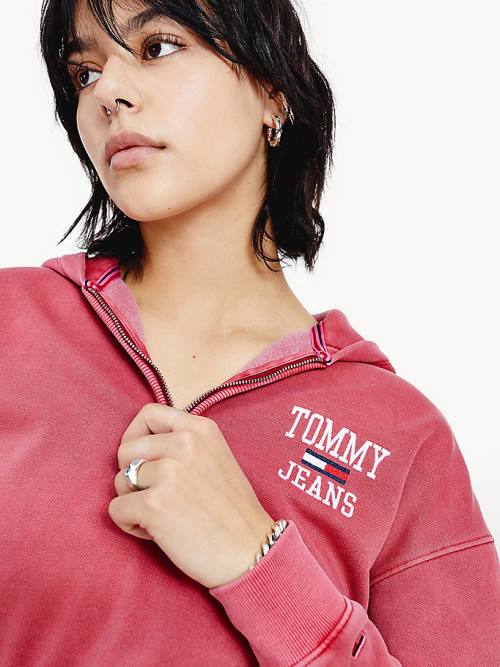 Ženske Tommy Hilfiger College Cropped Quarter-Zip Duks Hoodie Crveni | TH380LTV