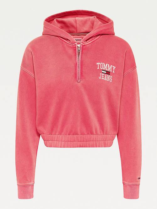 Ženske Tommy Hilfiger College Cropped Quarter-Zip Duks Hoodie Crveni | TH380LTV