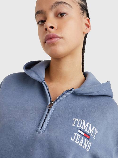 Ženske Tommy Hilfiger College Cropped Quarter-Zip Duks Hoodie Ljubičasta | TH409ANJ