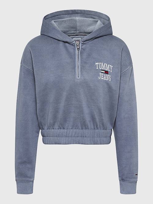 Ženske Tommy Hilfiger College Cropped Quarter-Zip Duks Hoodie Ljubičasta | TH409ANJ