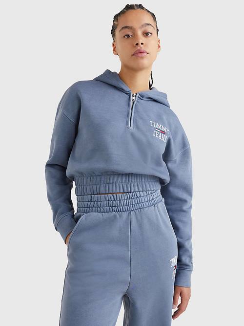 Ženske Tommy Hilfiger College Cropped Quarter-Zip Duks Hoodie Ljubičasta | TH409ANJ