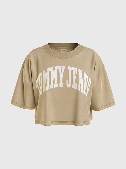 Ženske Tommy Hilfiger College Oversized Cropped Majice Bež | TH793TRO