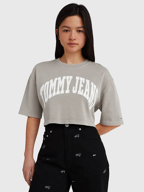 Ženske Tommy Hilfiger College Oversized Cropped Majice Bež | TH793TRO