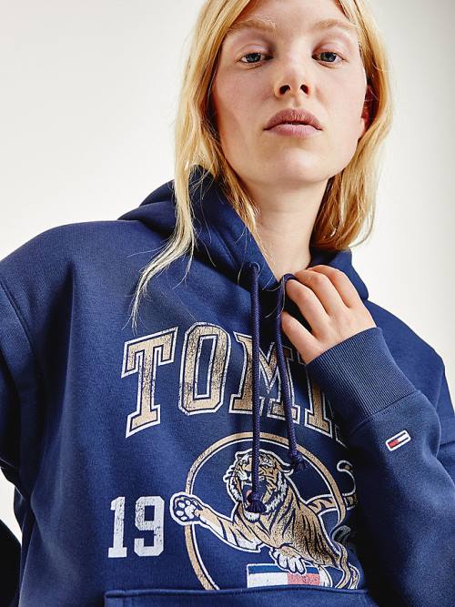 Ženske Tommy Hilfiger College Tiger Logo Relaxed Duks Hoodie Plava | TH932VBX