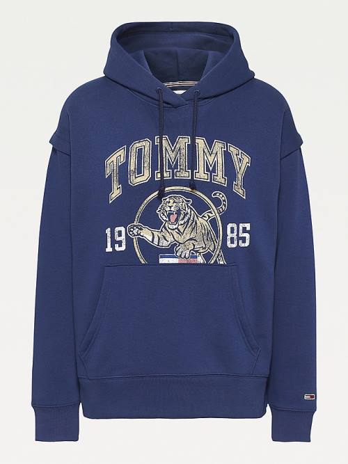 Ženske Tommy Hilfiger College Tiger Logo Relaxed Duks Hoodie Plava | TH932VBX