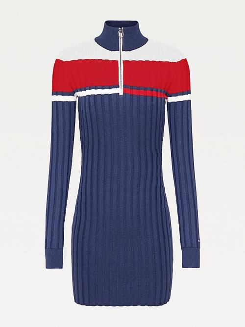 Ženske Tommy Hilfiger Colour-Blocked Half-Zip Jumper Haljine Plava | TH140RTF