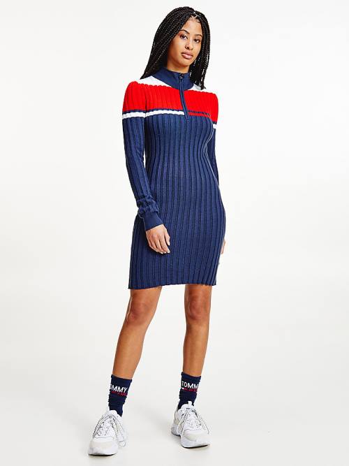 Ženske Tommy Hilfiger Colour-Blocked Half-Zip Jumper Haljine Plava | TH140RTF