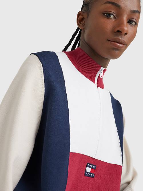 Ženske Tommy Hilfiger Colour-Blocked Half-Zip Jumper Džemper Crveni | TH260QNS