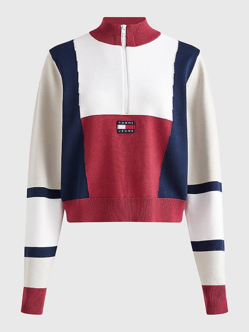 Ženske Tommy Hilfiger Colour-Blocked Half-Zip Jumper Džemper Crveni | TH260QNS