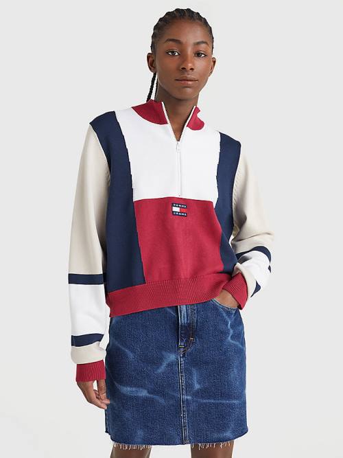 Ženske Tommy Hilfiger Colour-Blocked Half-Zip Jumper Džemper Crveni | TH260QNS