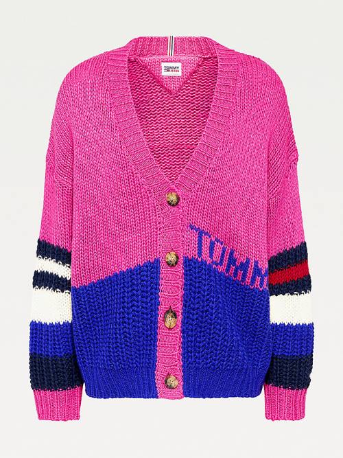 Ženske Tommy Hilfiger Colour-Blocked Knit Cardigan Džemper Ljubičasta | TH213SCY