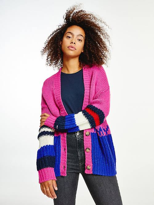 Ženske Tommy Hilfiger Colour-Blocked Knit Cardigan Džemper Ljubičasta | TH213SCY