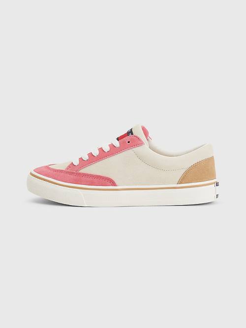 Ženske Tommy Hilfiger Colour-Blocked Suede Low Top Patike Bež | TH865STZ