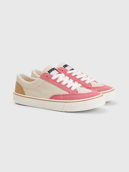 Ženske Tommy Hilfiger Colour-Blocked Suede Low Top Patike Bež | TH865STZ