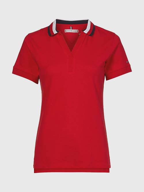 Ženske Tommy Hilfiger Contrast Collar Slim Fit Top Polo Majice Crveni | TH018HMU