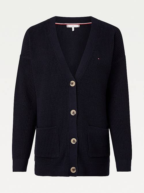 Ženske Tommy Hilfiger Contrast Knit V-Neck Cardigan Džemper Plava | TH293UQF