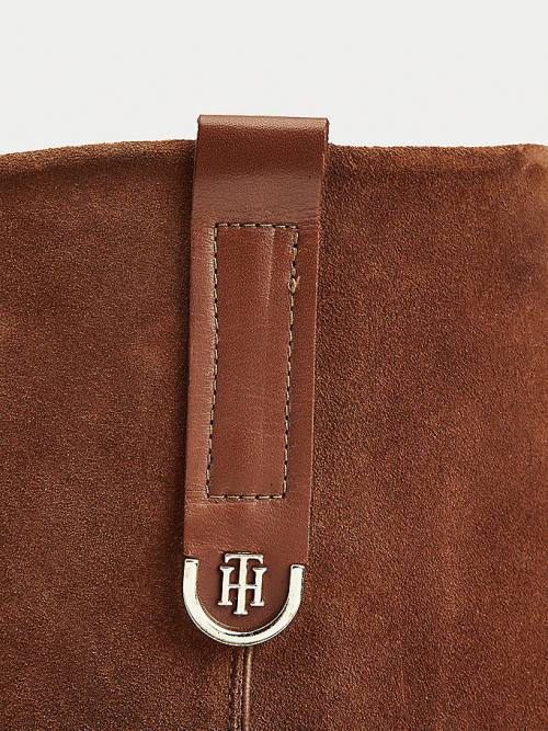 Ženske Tommy Hilfiger Contrast Texture Suede Long Čizme Braon | TH140EJS