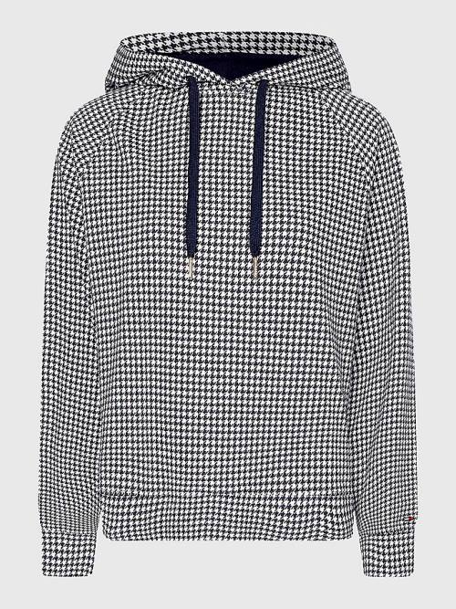 Ženske Tommy Hilfiger Cotton Houndstooth Jacquard Regular Fit Duks Hoodie Plava | TH049TJX