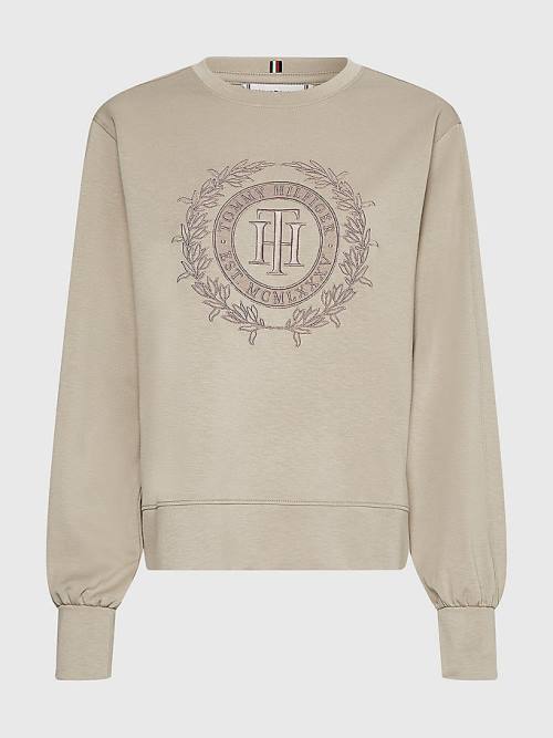 Ženske Tommy Hilfiger Crest Embroidery Relaxed Fit Duksevi Bež | TH231NIF