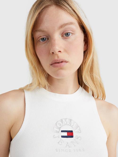 Ženske Tommy Hilfiger Cropped Logo Tank Top Majice Bela | TH276ADQ