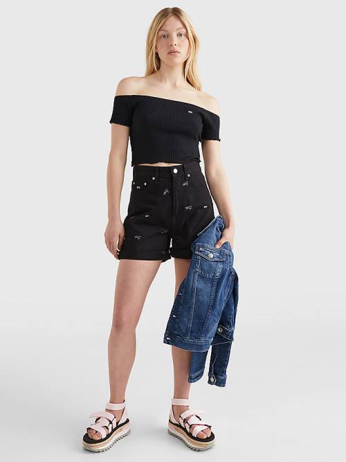 Ženske Tommy Hilfiger Cropped Off-The-Shoulder Majice Crna | TH013KSF