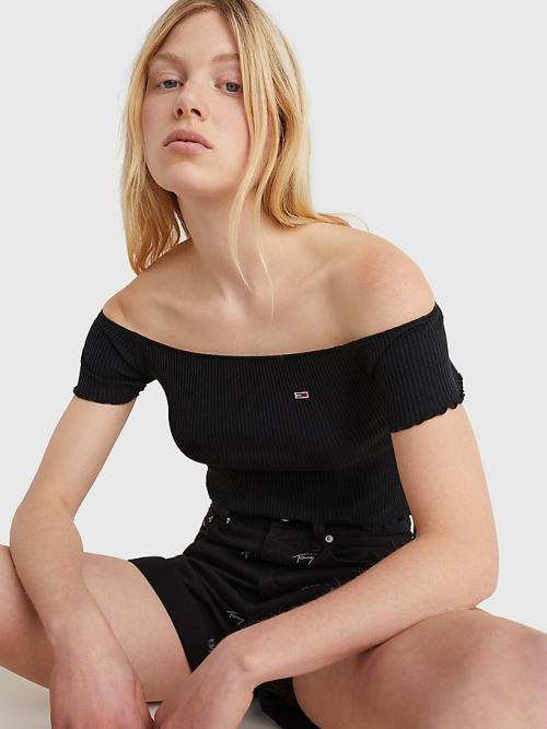 Ženske Tommy Hilfiger Cropped Off-The-Shoulder Majice Crna | TH013KSF