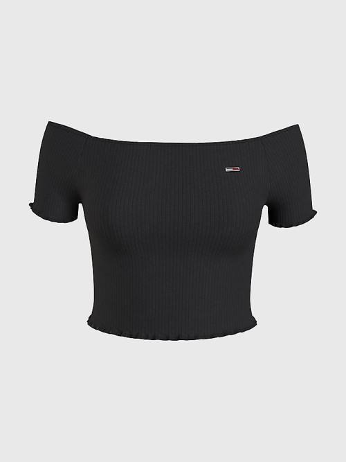 Ženske Tommy Hilfiger Cropped Off-The-Shoulder Majice Crna | TH013KSF