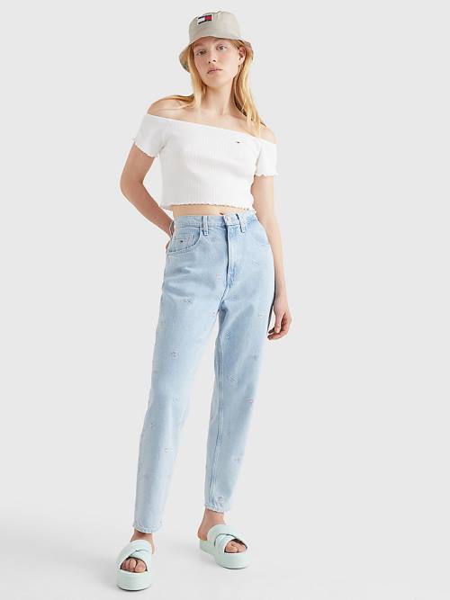 Ženske Tommy Hilfiger Cropped Off-The-Shoulder Majice Bela | TH190XJE