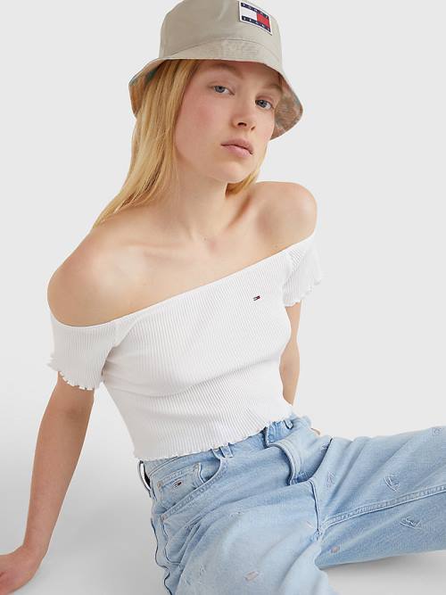 Ženske Tommy Hilfiger Cropped Off-The-Shoulder Majice Bela | TH190XJE