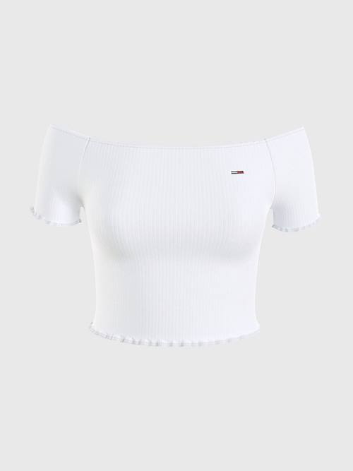 Ženske Tommy Hilfiger Cropped Off-The-Shoulder Majice Bela | TH190XJE