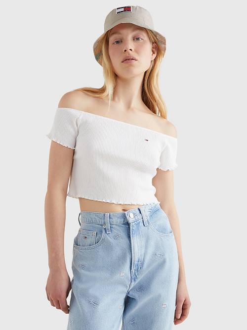 Ženske Tommy Hilfiger Cropped Off-The-Shoulder Majice Bela | TH190XJE