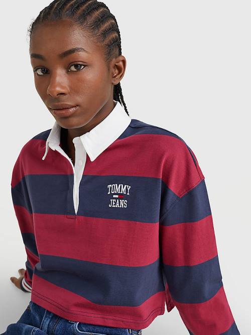 Ženske Tommy Hilfiger Cropped Organic Cotton Long Sleeve Polo Majice Crveni | TH468YRW