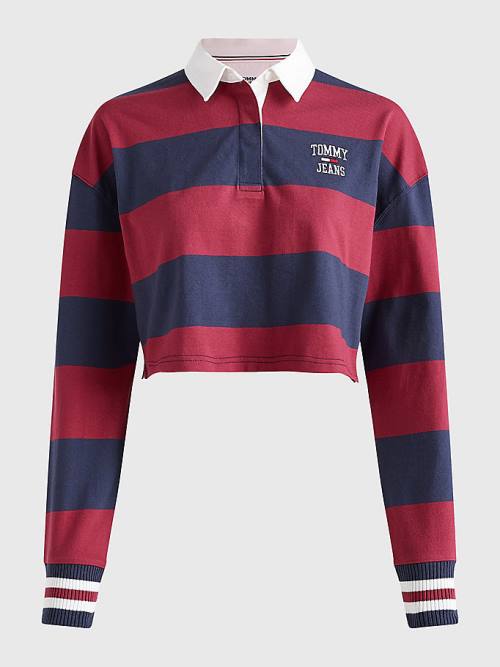 Ženske Tommy Hilfiger Cropped Organic Cotton Long Sleeve Polo Majice Crveni | TH468YRW