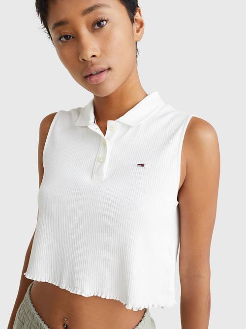 Ženske Tommy Hilfiger Cropped Sleeveless Rib Polo Majice Bela | TH965UQI