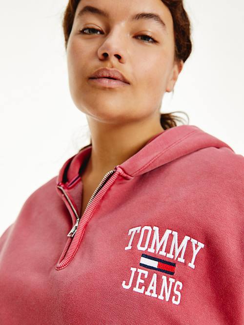 Ženske Tommy Hilfiger Curve College Crop Duks Hoodie Crveni | TH094RXM